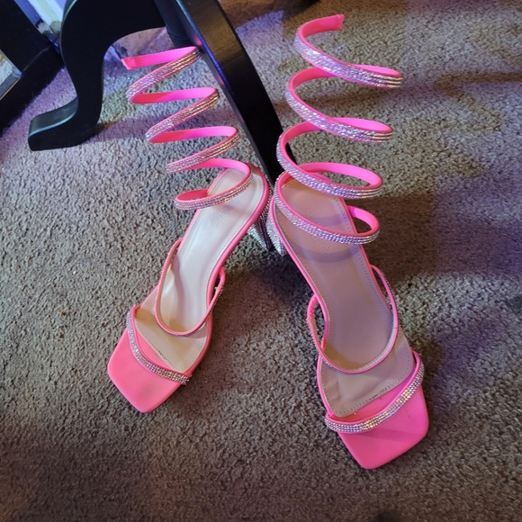 Charlotte Russe Pink Stiletto Heels with Spiral Straps - Picture 1 of 5